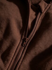 SHEIN Sparklyn 秋冬女款連帽拉鍊外套－街頭風混搭運動衫，保暖針織面料，適合秋冬穿著 - 棕色 - 查看 6