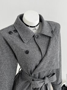 Elamini Women's Small Lapel Overcoat, Autumn/Winter - Dark Grey - View 6