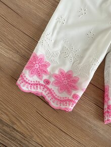 SHEIN Playful Pals 女嬰可愛娃娃風大領口前開扣刺繡下擺鬆緊腰刺繡袖口長袖長褲套裝，春秋款 - 粉色 - 查看 4