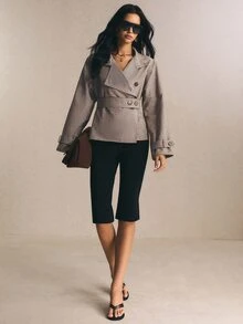 Poéselle 女款秋季休閒格紋風衣外套 - 彩色 - 查看 9