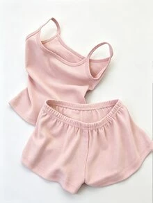 Franclia Women's Solid Color Camisole Top And Shorts Casual 2 Pieces Set - Baby Pink - View 2