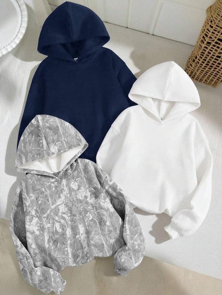 SHEIN Kids Tween Girl Tween Girl Long Sleeve Casual Loose Hooded Autumn Winter Sweatshirt Pcs - Multicolor - View 1