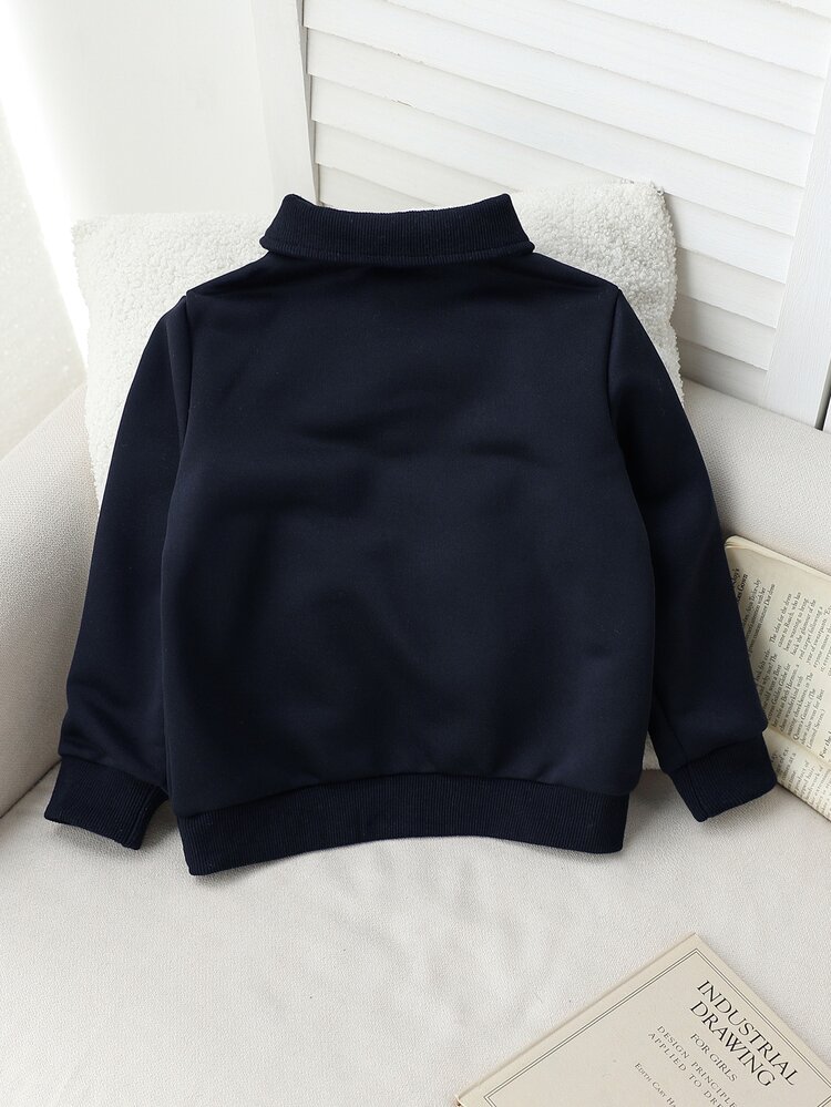 Genkimix Kids Boys' Oversized Collar Sweatshirt, 4-7 Years Old, Collar Design Adds Fashion Sense, Simple And Elegant Style Easy To Match With Other Clothing, Highlights Handsome And Personalized. Comfortable Material For Autumn And Spring Outings And School Wear. - Navy Blue - View 2