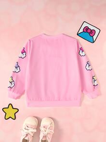 HELLO KITTY AND FRIENDS | SHEIN Young Girls Cartoon Print Crew Neck Sweatshirt - Pink - View 2