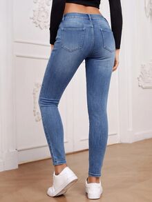 Rivivi Plus Size Casual Washed Slim Fit Jeans - Blue - View 2