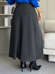 Dazy Plus Fun & Quirky Commuter Office Wear Ruched Design Straight Casual Mid-Length Skirt - Grey - View 2