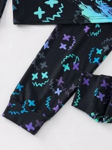 SHEIN 青少年男孩霓虹遊戲機圖案圓領長袖褲子休閒舒適修身居家睡衣套裝 2件組 - 彩色 - 查看 9