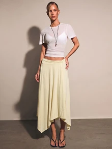 COSMINA Women's Casual Elegant Asymmetric Skirt - Apricot - View 5