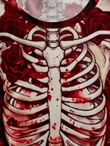 EMERY ROSE Plus Size Women's Vintage Dark Gothic Ribcage Skull & Death Rose All-Over Print Halloween Punk Party Regular Fit Loose Crew Neck Long Sleeve T-Shirt - Multicolor - View 3