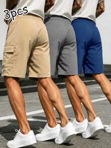 Gym Rark Men's Letter Print Denim Drawstring Waist Cargo Sports Shorts - Khaki - View 2
