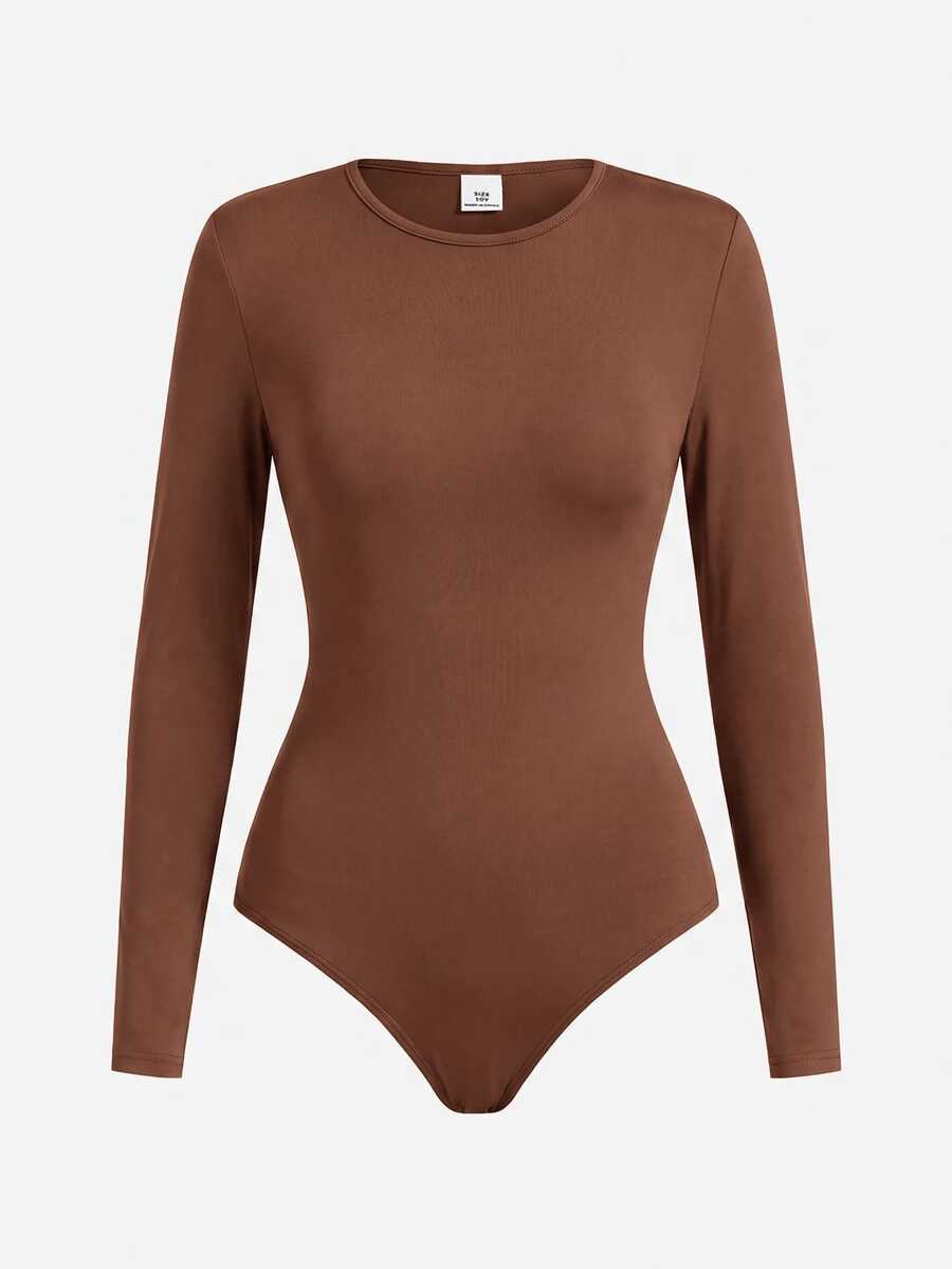Tween Girls Black Knitted Mock Neck Jumpsuit, Elastic Fitted Comfortable Casual Versatile Streetwear - Coffee Brown - View 1