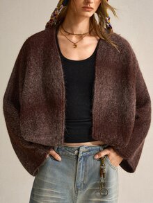 SHEIN Autumn/Winter Fashion Gradient Ombre Dolman Sleeve Cardigan Sweater - Coffee Brown - View 1