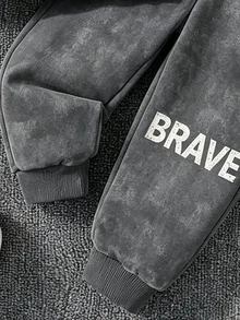 男嬰深灰色運動套裝，時尚 BRAVE 字母圓領衛衣與長褲，秋冬款，適合戶外與街頭穿著 - 彩色 - 查看 5
