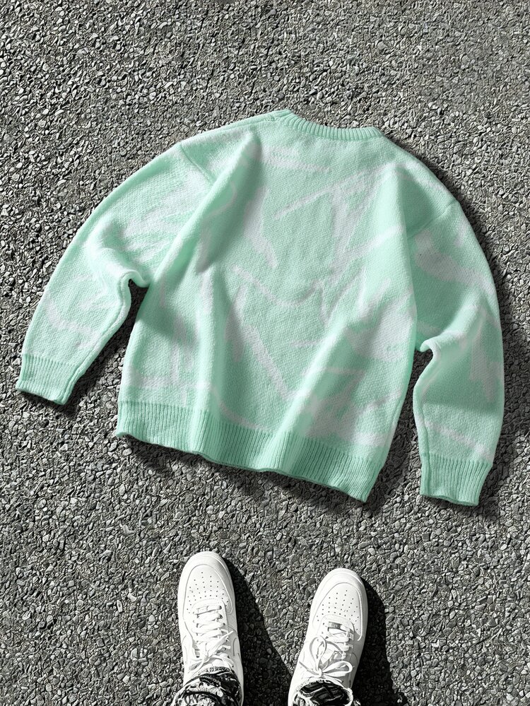 Manfinity Hypemode Suéter casual versátil de cuello redondo de manga larga con bloques de color para hombres - verde menta - Añade 2
