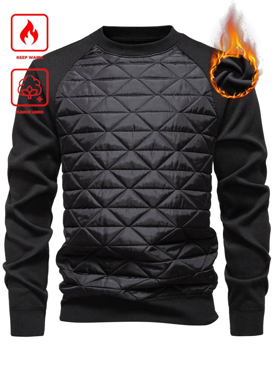 Manfinity Homme 男士冬季保暖加絨毛衣,Ins風,魅力派對,街頭成熟,寬鬆版型黑色秋季,正式,老錢風 - 黑色 - 查看 1