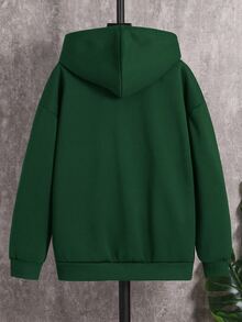 SHEIN 青少年男孩寬鬆綠色拉鍊連帽衛衣外套，秋季夾克，休閒學院風，柔軟面料，適合冬季、街頭穿搭、畢業季、開學季 - 綠色 - 查看 2