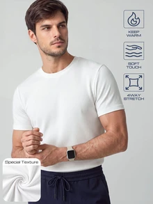 TekDrob 4-Way Stretch And Soft Touch Slim T-Shirt With Crew Neck, Short Sleeves And Keep Warm Effect - White - View 1