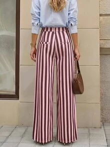 Selenza Women's Pocket Design Striped Straight Leg Loose Casual Denim Jeans - Red Violet - View 2