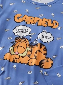 GARFIELD | SHEIN Tween Girl Cute Cartoon Print Long Sleeve Top And Pants Loungewear Set - Multicolor - View 4