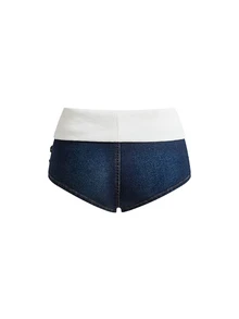 ROMWE Street Life Music Festival Folded Waist Contrast Color Plus Size Denim Shorts - Blue - View 5