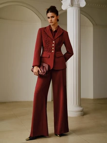 ZEYLAH Women's Single-Breasted Casual Commute Travel Long Sleeve Blazer - Burgundy - View 6