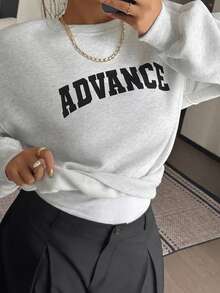 Livesso Letter Print Loose Round Neck Sports Casual Streetwear Loose Spring Autumn New Sweatshirt - Light Grey - View 10