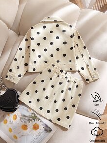 SHEIN 女童牛仔套裝，適合春秋穿著，可愛甜美休閒學院風，短版翻領外套配自然捲袖口，高腰A字裙附實用側口袋，花卉圖案與外套相配，內搭T恤外穿外套，可搭配白色運動鞋或靴子，適合上學、出遊與派對 - 彩色 - 查看 2