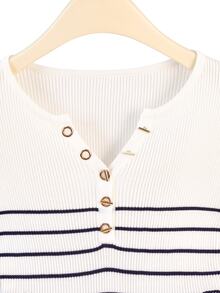 GlowEve 2000s Retro Slim Fit Knit Top With Buttons, Flattering Silhouette, Niche Style, Suitable For All Seasons - White - View 3