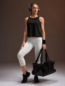 Powerista Women's Summer And Spring Black Color Comfort Fit Sports Back Lace-Up Design Tank Top Breathable Active Wear Casual Sleeveless Running Shirt - Black - View 7