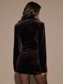 SHEIN BAE Women's Solid Color Asymmetric Placket Long Sleeve Elegant Blazer - Brown - View 2