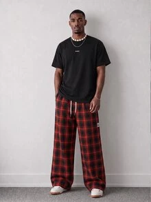 Mainfolk Men's Casual Loose Plaid Long Pants - Red - View 5