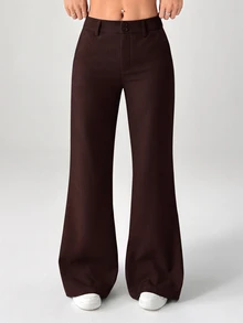 SHEIN PETITE 新款秋冬低腰休閒個性西裝長褲 - 咖啡棕 - 查看 8