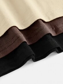 SHEIN Tween女孩秋冬針織黑色、米色巧克力棕色高腰寬腰帶修身直筒寬腿褲 3件套校園風 - 彩色 - 查看 6