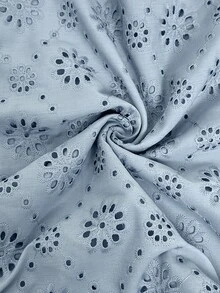 Sylviya 休閒女款夏季度假純色鏤空刺繡細肩帶洋裝 - 藍色 - 查看 7
