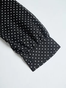 Trelyra Áo blouse nữ nửa xuyên thấu họa tiết chấm bi đen trắng phối bèo, phong cách gợi cảm đi chơi mùa thu - màu đen - Xem 7