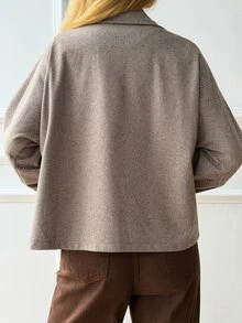 DAZY Áo khoác dáng ngắn nữ phong cách vintage thanh lịch, cổ đứng, form rộng, chất tweed, đa năng cho đi làm văn phòng, hẹn hò, mùa Thu/Đông - Màu Khaki - Xem 4