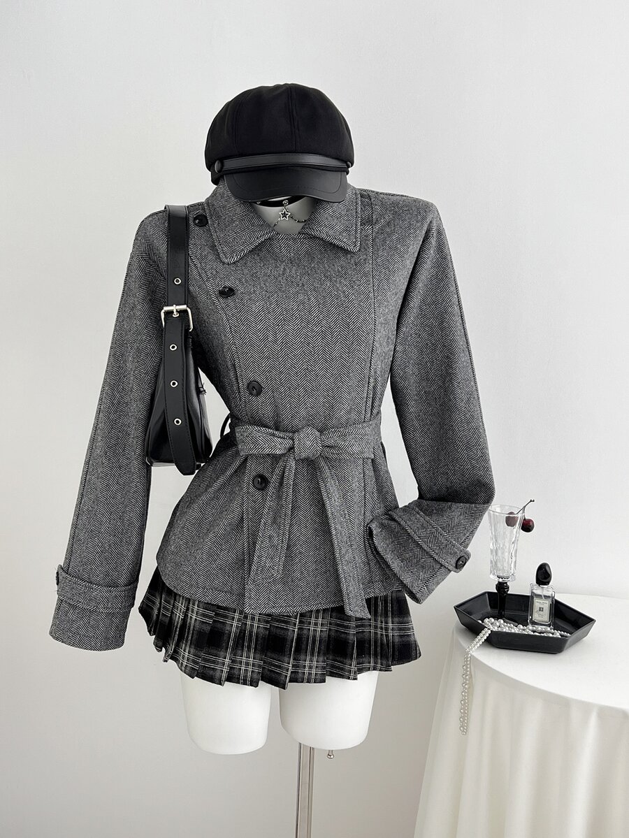 Elamini Women's Small Lapel Overcoat, Autumn/Winter - Dark Grey - View 1