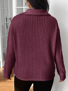 SHEIN Frenchy 大尺碼女款素色休閒百搭日常長袖T恤 - 紅色 - 查看 2