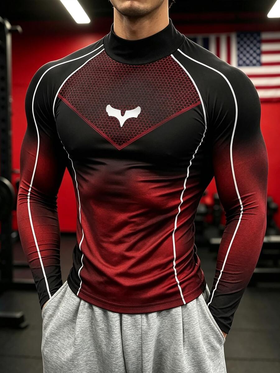 GymBeat Men's Contrast Color Raglan Long Sleeve Slim Fit Sports T-Shirt - Multicolor - View 1