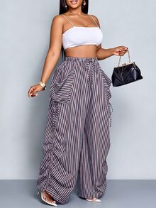 SOLERSUN Celana Panjang Wanita Putih Kasual Gaya Boho dengan Tali Serut, Potongan Longgar, Desain Saku Serbaguna, Cocok untuk Perjalanan Musim Gugur, Acara Formal, dan Liburan Musim Gugur - Coklat - View 4