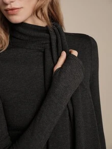 Anewsta Essential Autumn/Winter New High-Quality Standard Size Women's Design Ribbon Scarf High Neck Knitted Sweater, Slim Fit Flattering Versatile Long Sleeve Base Layer Top - Black - View 5