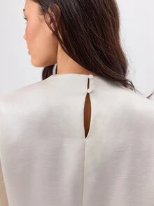 KÆRIA Hus Draped Cocoon Long Sleeve Top - Soft Sheen Drape - Ivory - Elegant, Business, Formal, Workwear Top, Fall, Summer, Chic, Modern - White - View 4