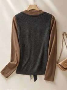 Rusticease Middle-Aged Women Autumn/Winter Casual Solid Color Top & Vest Set - Multicolor - View 2