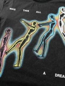 ROMWE MEN Men's Abstract Figure Print Streetwear Plus Size T-Shirt - Black - View 2