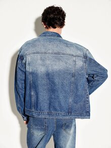 Colvenic Men's Streetwear Casual Multi-Pocket Denim Jacket In Blue - Medium Wash - View 3