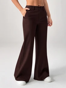 SHEIN PETITE 新款秋冬低腰休閒個性西裝長褲 - 咖啡棕 - 查看 10