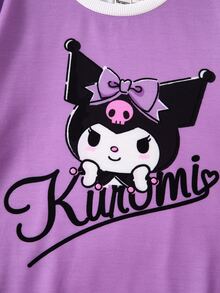 HELLO KITTY AND FRIENDS | SHEIN Tween Girl Letter Print Crew Neck Long Sleeve Casual Sweatshirt - Purple - View 5