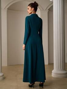 ZEYLAH Elegant Commuter Blazer Collar Dress - Teal Blue - View 7