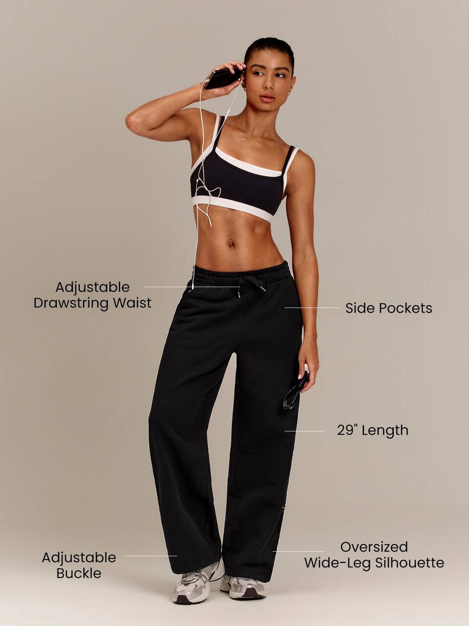 Heavyweight Fleece Petite 27" Toasty Glow Oversized Wide Leg Joggers With Drawstring Waist & Pockets Daily Casual Winter Wear