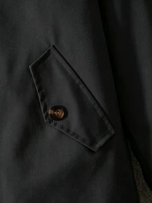 SHEIN 女童休閒酷萌寬鬆圖案梭織長袖連帽開襟單排扣外套，韓系校園與校外穿搭，黑色，秋季 - 黑色 - 查看 5